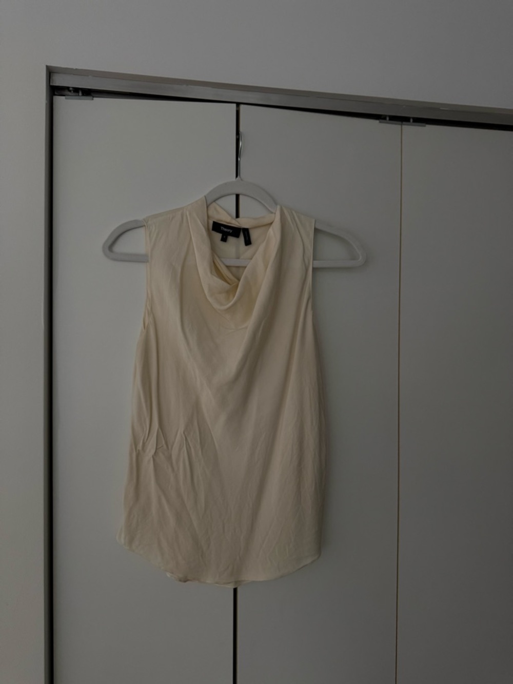 Theory Cream Sleeveless Cowl Neck Blouse